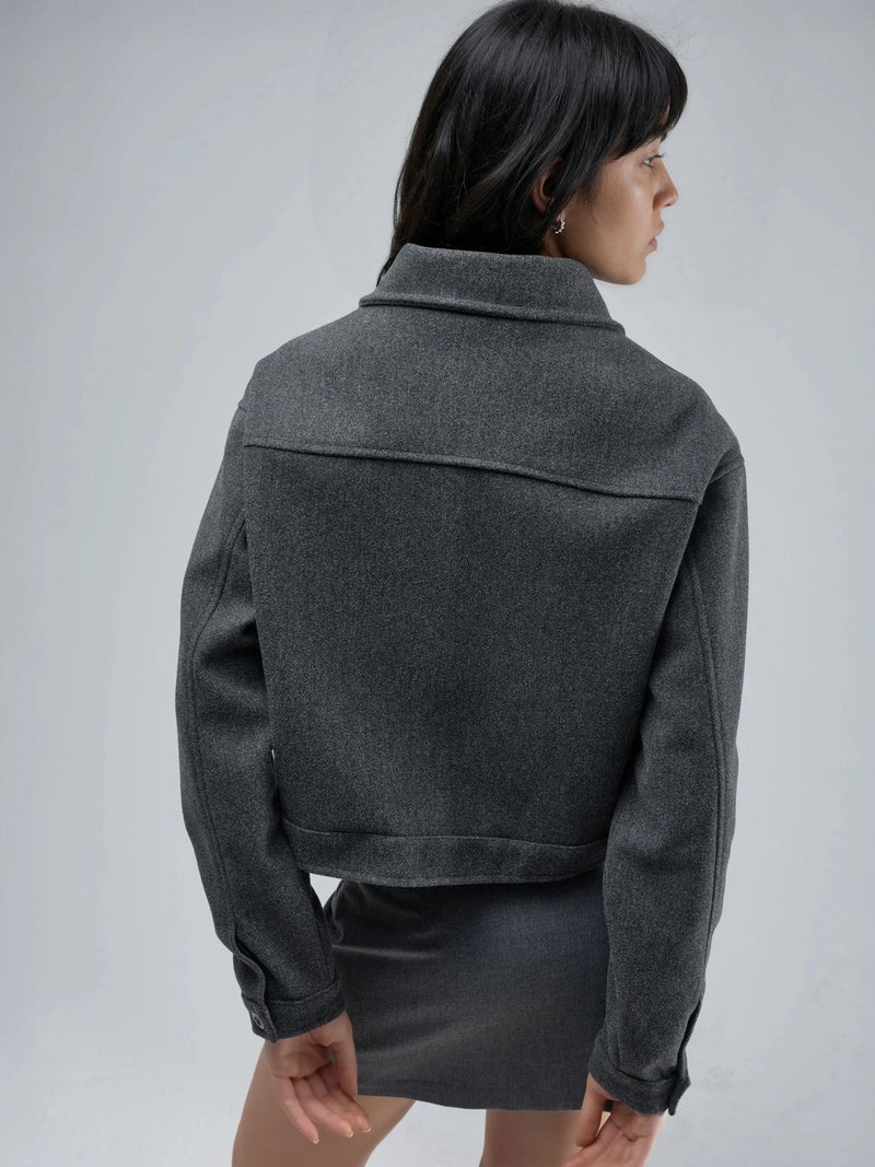 BUSEM Crop Gabardine Jacket with Zipper and Pocket - Image 4